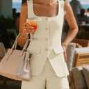 ZESICA Womens Summer 2 Piece Short Sets 2026 Suit Vest Tops Matching Set Business Casual Dressy Outfits (M)