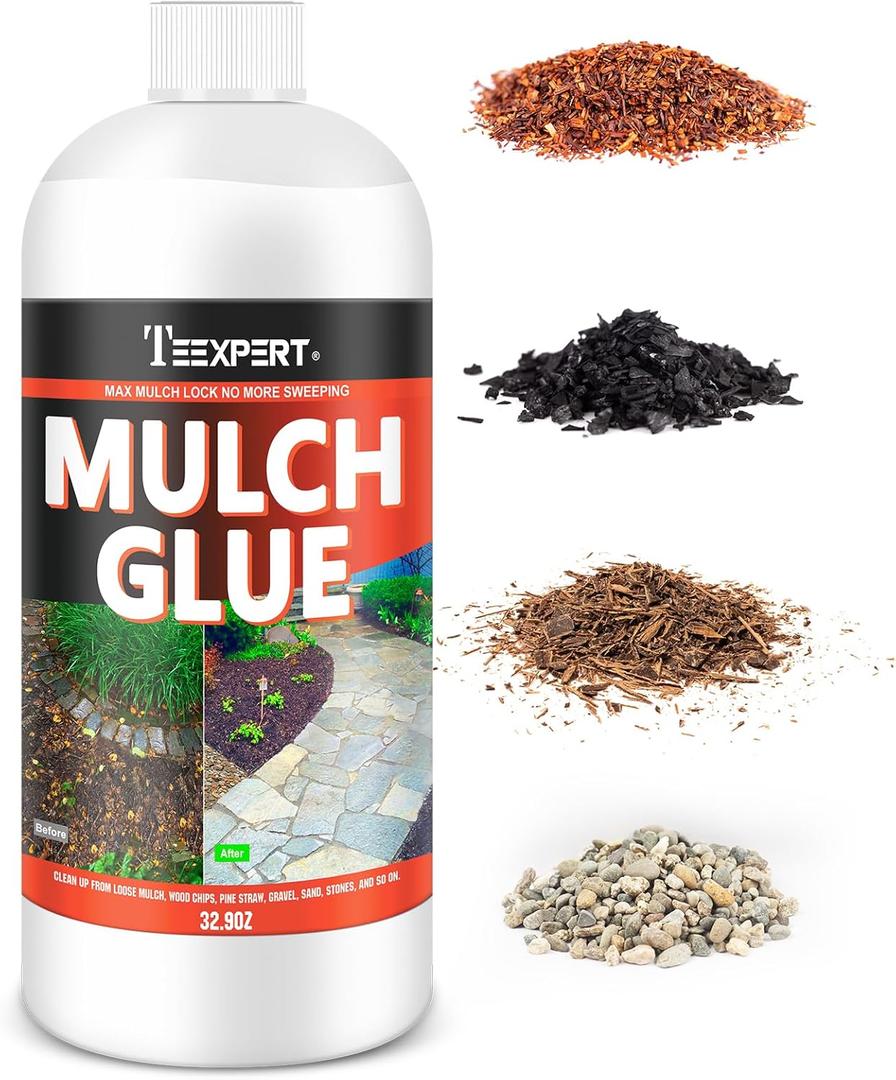 Teexpert Strong Rock Glue, Mulch Glue for Landscaping Water-Based Safe, Pea Gravel Binder Stabilizer Fast Dry, Mulch Stay Put for Stone, Wood Chips, Bark, 32.9OZ
