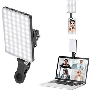 Newmowa 60 LED High Power Rechargeable Clip Fill Video Conference Light with Front & Back Clip, Adjusted 3 Light Modes for Phone, iPhone, Android, iPad, Laptop, for Makeup, TikTok, Selfie, Vlog
