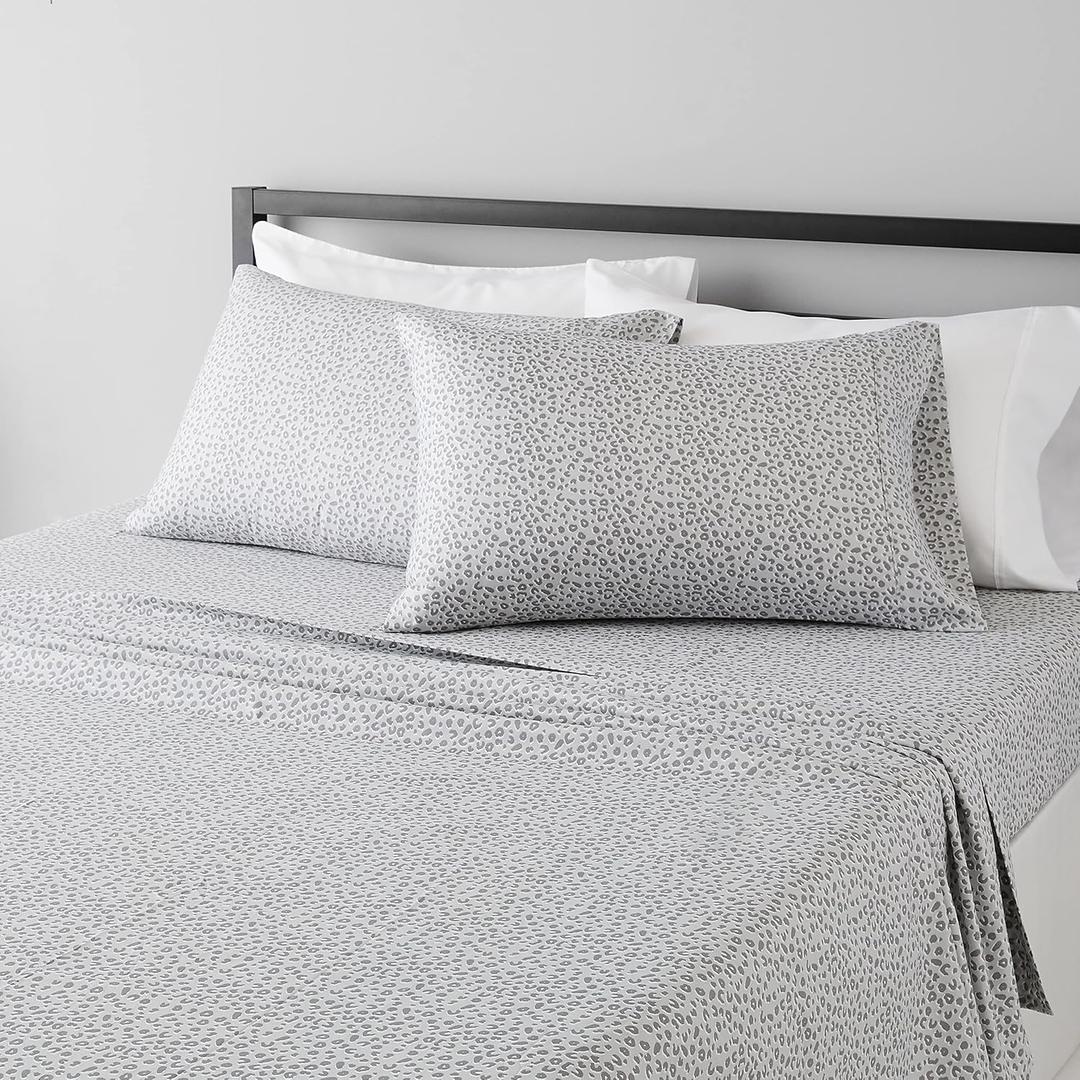 Amazon Basics Luxury, Wrinkle-Free Breathable Microfiber 4 Piece Bed Sheet Set With 14-Inch Deep Pockets, Queen, Gray Cheetah, Printed
