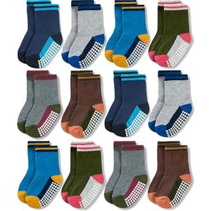JAKIDAR 11 Pack Baby Toddler Socks Non Slip Grip Cotton Crew Socks for Boys Girls Infants Kids