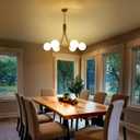 6-Light Modern Gold Sputnik Chandelier Mid Century Brushed Brass Light Fixture with Milk Glass Globes for High Ceiling Dining Room Kitchen Island Living Room, 6-Lights/D31.5 ''