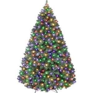 6ft Prelit Christmas Tree - Fluffy Fraser Fir with 350 Multicolor Lights & 9 Modes, Hinged Branches & 900 Tips, Artificial Christmas Tree Includes Stand with Foot Switch for Holiday Home Decor