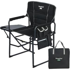 SUNNYFEEL Oversized Camping Directors Chair 2 Pack, Portable Folding Lawn Chairs for Adults Heavy Duty with Side Table,Pocket for Beach, Fishing,Picnic,Concert Outdoor, Foldable Camp Chairs (1 PC, Black Padded)