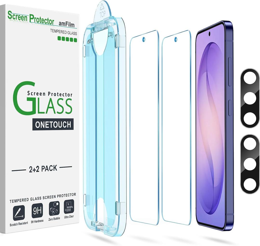 amFilm Auto-Alignment OneTouch for Samsung Galaxy S26 Ultra 6.9" Screen Protector + Camera Lens Protector, Tempered Glass, 30 seconds Installation, Bubble Free, Case Friendly, Anti-Scratch [2+2 Pack]