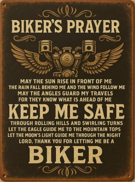 Vintage Biker's Prayer Metal Tin Sign for Home, Restaurant, Bar, Cafe, and Garage Decor - Rustic Wall Plaque with Inspirational Message 8 * 12inch
