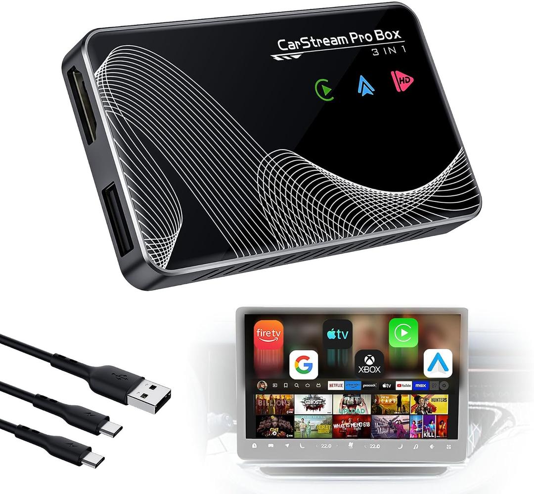 2026 Upgraded 3-in-1 HDMI Input Car TV & Wireless CarPlay Adapter & Android Auto, Stream TV Stick/i-Phone/Android Phone to Your Vehicle, Plug & Play for Factory Car Stereo 2016+