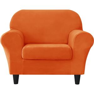 CONRUSER Stretch Sofa Slipcover, Soft Velvet Sofa Covers Single Seat Couch Cover with Cushion Cover Furniture Protector (Orange, S)
