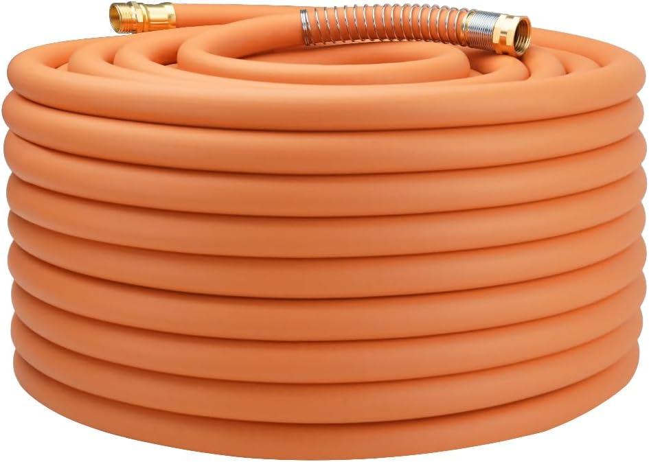 WiseFlow Garden Hose 150FT x 3/4", Heavy Duty Rubber Hose, Water Hose with Five Layered Braiding, Male Female Fittings, 1000PSI Burst, 300PSI Working (Orange)