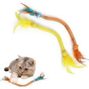 Cat Toys for Indoor Cats  2 Pack Feather Toys with Pom-Pom & Bells, 19.5 Inch Teething Cat Toys Bundle for Chew, Cat Spiral Spring, Kitten Teething Toys (Multi-Color)