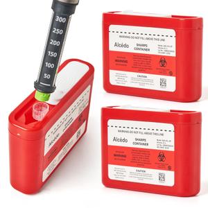 Alcedo Portable Sharps Container for Travel and Home Use (3-Pack), Small 0.1L Container for Diabetes Insulin Pen Needle Disposal, Mini Sharps Box, Medical Grade