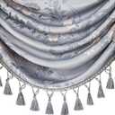 Loom and Mill Luxury Jacquard Waterfall Valance for Living Room Bedroom, Elegant European Floral Swag Window Valances with Tassels, Blue Grey Swag Curtains for Banquet Holiday Decor(W79Inch,1 Panel)