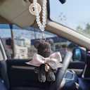 Cute Bling Bear Rear View Mirror Hanging Accessories Sparkle Hanging Ornaments Diamond Bear Charms for Car Mirror (Black)