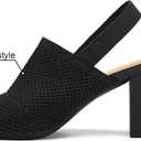 Mysoft Women's Knit Chunky Block High Heels Elastic Slingback Open Toe 3 Inch Heeled Sandals,Black,8.5 W US