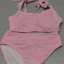 Blooming Jelly Womens High Waisted Bikini Set Tie Strap Jacquard Terry Cloth 2 Piece Swimsuit Modest Cute Retro Bathing Suit M