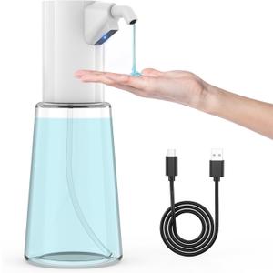 Automatic Soap Dispenser Adjustable,4 Adjustable Levels Rechargeable Electric Liquid Dispenser,450ml Touchless Hand Sanitizer Pump for Bathroom and Kitchen,The Bottle is Replaceable (White)
