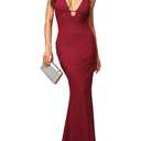 JKMNAO Women Sequin Sexy Maxi Dress Cocktail Long Formal Wedding Guest V Neck Sparkly Dresses Wine, XS