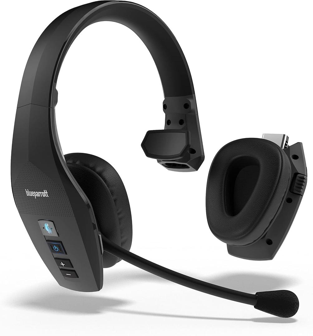 BlueParrott S650-XT Bluetooth Wireless Headphones 96% Noise Canceling Over Head Trucker Headset with Mic, 2-in-1 Convertible Stereo to Mono with ANC, IP54-Rated Protection, 36 hrs. Talk Time, Black
