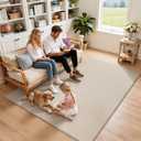 SHACOS Ultra Soft Faux Rabbit Fur Area Rug 6'x9', Non Slip Washable Padded Living Room Rugs, Fluffy Cozy Indoor Modern Carpet for Bedroom Dining Room Kids Room Dorm Home Decor, Beige