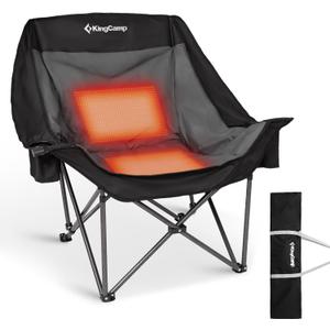 KingCamp Oversized XL Camping Chair, Heavy Duty 500lbs Folding Couch for Adults, Padded Large Comfortable Sofa Seat with Cooler Bag Cup Holder for Outdoor Sports Fishing Patio Lawn (Black/Grey XL Heated)
