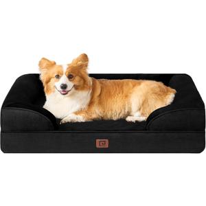 EHEYCIGA Orthopedic Dog Beds for Large Dogs, Waterproof Memory Foam Large Pet Bed with Sides, Non-Slip Bottom and Egg-Crate Foam Dog Couch Bed with Washable Removable Cover, Black (35.0"L x 22.0"W x 6.5"Th)
