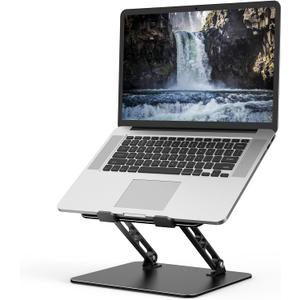 Adjustable Laptop Stand for Desk, Metal Foldable Laptop Riser Holder, Portable Desktop Book Stands, Ventilated Cooling Computer Notebook Stand Compatible with 10-15.6 Laptops, Black 