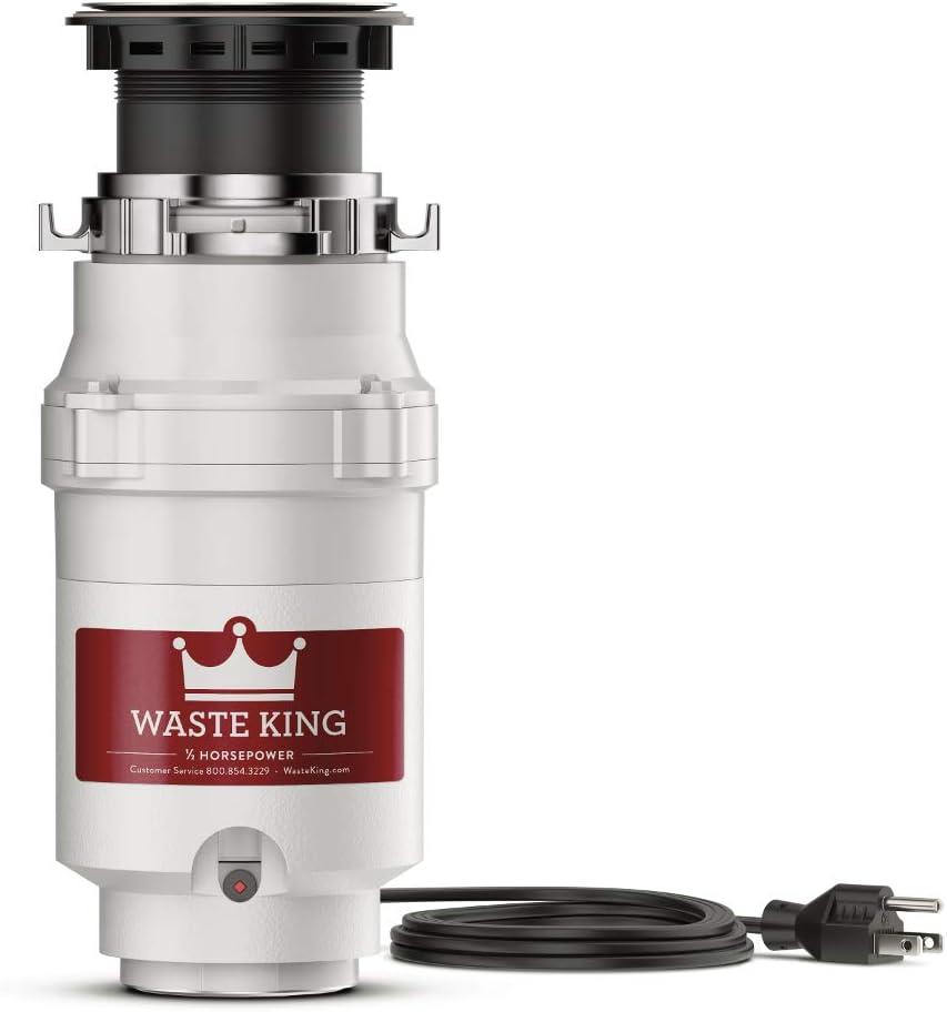 Waste King 1/2 HP Garbage Disposal with Power Cord for Kitchen Sink Food Waste, L-1001