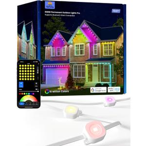 Gefolly Permanent Outdoor Lights Pro, 150ft with 90 RGBW Double-LED Lights 111 Scene Modes for Daily, Halloween, Christmas, IP67 Waterproof for Outdoor Decor, Works with Alexa, Google Assistant, White