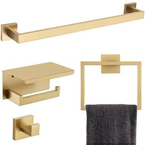 Brushed Gold Bathroom Towel Bar Holder Sets Premium Stainless Steel 3-Piece Bathroom Hardware Set Wall Mounted Bathroom Toilet Paper Holder with Shelf Set.