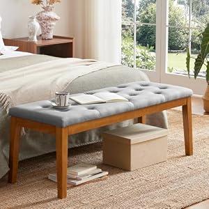 Ottoman Bench Oversized Entryway Shoe Bench Seat Linen, Grey