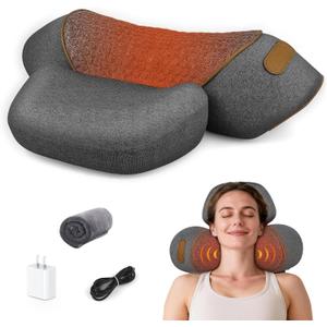 3in1 Neck Massager for Pain Relief Deep Tissue with Heat, Portable Memory Foam Cervical Massager Pillow with Traction for Neck Hump Comfort & Shoulder Relaxation at Home/Office/Travel (Corded)
