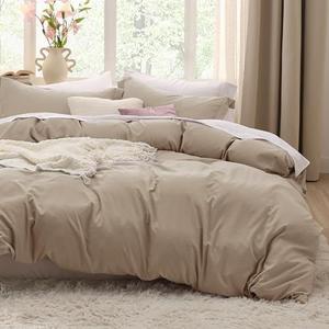 Bedsure Deep Beige Duvet Cover King Size - 3 Pieces Prewashed Cotton-Like Extra Soft Bedding Set, Includes 1 Duvet Cover 104x90 Inches with Zipper Closure & 2 Pillow Shams, Comforter Not Included
