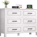 YITAHOME 6-Drawer Dresser with Built-in Power Outlet, Wood TV Stand with 6 Large Drawers and Bar Handles, White Dresser Chest of Drawers for Living Room, Hallway, Entryway