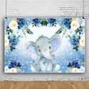 7x5ft Baby Elephant Backdrop Blue Floral Baby Shower Backdrop Elephant Blue Gray Baby Shower Decorations for Boy Animal Theme Birthday Party Decorations Supplies Photo Booth Props