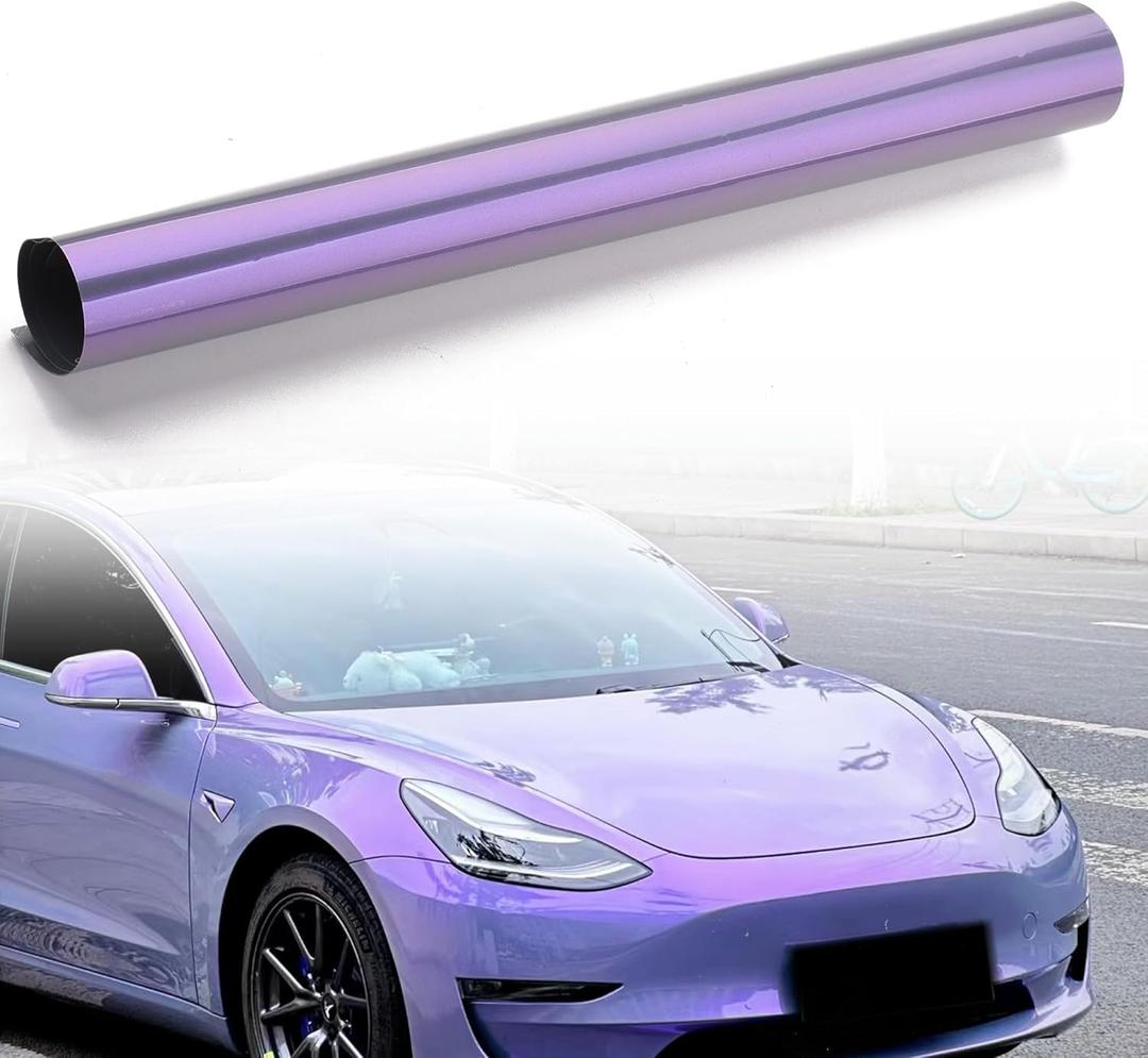 Glossy Chameleon Charming Purple to Vintage Gray Car Vinyl Wrap Film Self-Repairing Car Protective Film Color Change DIY Vehicle Vinyl Film, 59.84" x 29.52"