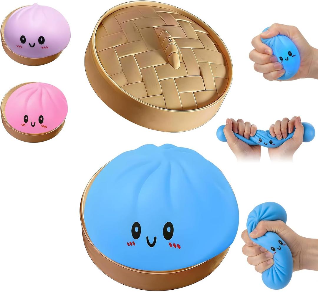 Flashing Dumplings,Soft and Cute Flashing Dumpling Toy,Dumpling Stress-Relieving Ball,Elastic Tabletop Toy,Soft and Squeezable Stress-Relieving Dough (Blue)