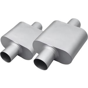 Universal 2.5" (ID) Inlet 2.5" (ID) Outlet Single Chamber Muffler - 13" Total Length (7x9x4 in Body), Aluminum Coated Exhaust with Internal Baffle to Produce Aggressive Deep Sound (2 Pack)