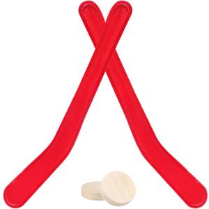 Soulchen 2 Sets Replacement Hockey Sticks and Pucks for Classic Wooden Tabletop Games Hockey Game Slap Shot Extra Accessories for Family Adults Kids Children (Red)