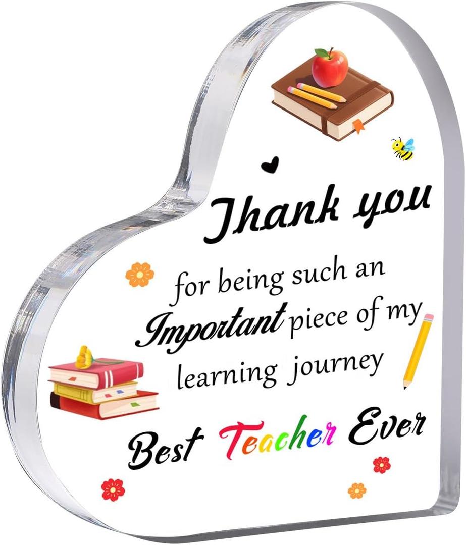 Teacher Appreciation Gift - Heart Acrylic Plaque Paperweight for Retirement, Birthday, Valentine's Day, Christmas or Thank You