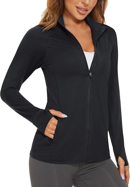 MAGCOMSEN Women's UPF 50+ Lightweight Athletic Jacket Sun Protection Full Zip Long Sleeve Shirts Hiking Outdoor Pockets L