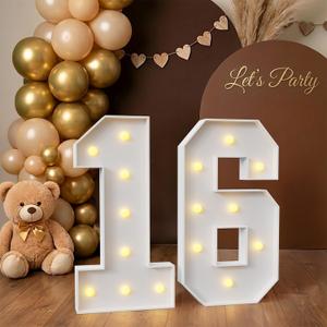 2.3FT Light up Numbers 16, Large Marquee Number 16 with Warm White Light for Birthday Party Decor Supplies, Sign, Backdrop, Happy 16th Birthday Party Decorations for Sweet 16 Years Old