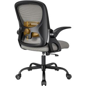Home Office Chair, Ergonomic Mesh Desk Chair with Adjustable Lumbar Support, Flip-up Arm Rocking Swivel, Mid-Back Comfy Computer Chair (Black-Gray) (without Foot Ring)