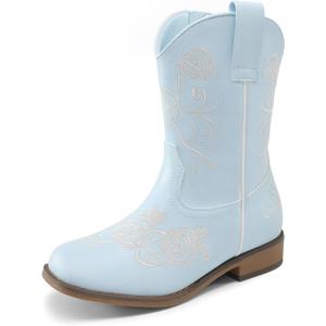 DREAM PAIRS Girls Cowboy Cowgirl Western Boots, Light Blue, 1 Little Kid