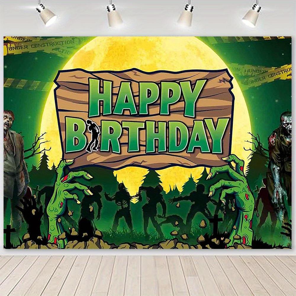 Zombie Birthday Backdrop Halloween Creepy Graveyard Big Moon Banner Kids Party Decorations Scary Event Photo Booth Props 95"x60" 