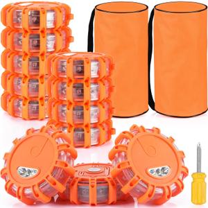 12 Pack LED Road Flare Car Emergency Safety Kit, Warning Beacon Flashing Lights with 9 Flashing Modes and Magnetic Base for Vehicles, Trucks