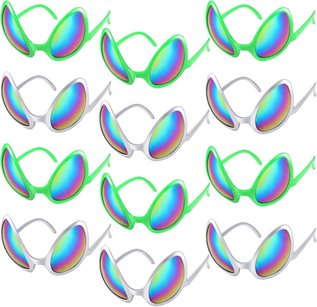 Bencailor 12 Pack Alien Glasses with Lenses Funny Alien Sunglasses Bulk for Cosplay Costume Accessories Carnival Mardi Gras Party Favor (Bright Colors)