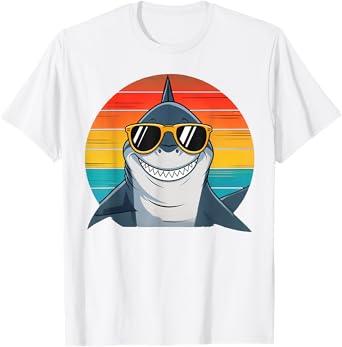 Kids Shark Face Open Mouth Tee Cool Retro Toddler Boys Shark T-Shirt, M