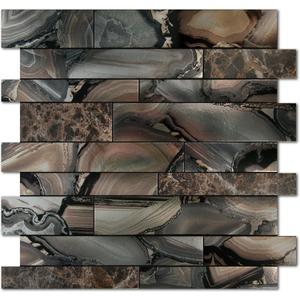 KASARO Peel and Stick Backsplash PVC Tile for Kitchen, 10-Piece Agate Decorative Self-Adhesive Mosaic Wall Tile Stickers for Stove, Vanity, Fireplace, Brown (10 pieces)