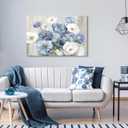 Goldfoilart Blue Flower Wall Art Light Blue and White Floral Canvas Print, 36"x24" Large Modern Flower Picture for Living Room Bedroom Bathroom Home Decor