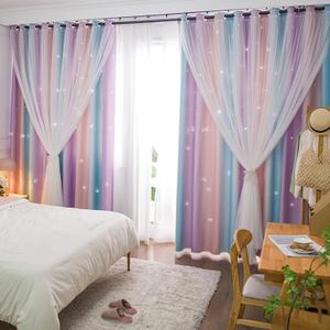 Yancorp Curtains for Girls Bedroom Kids Room Curtain Colorful Window Nursery Curtain 63 inches Length Room Darkening Grommet 2 Layers (Pink Purple, W52 X L63)